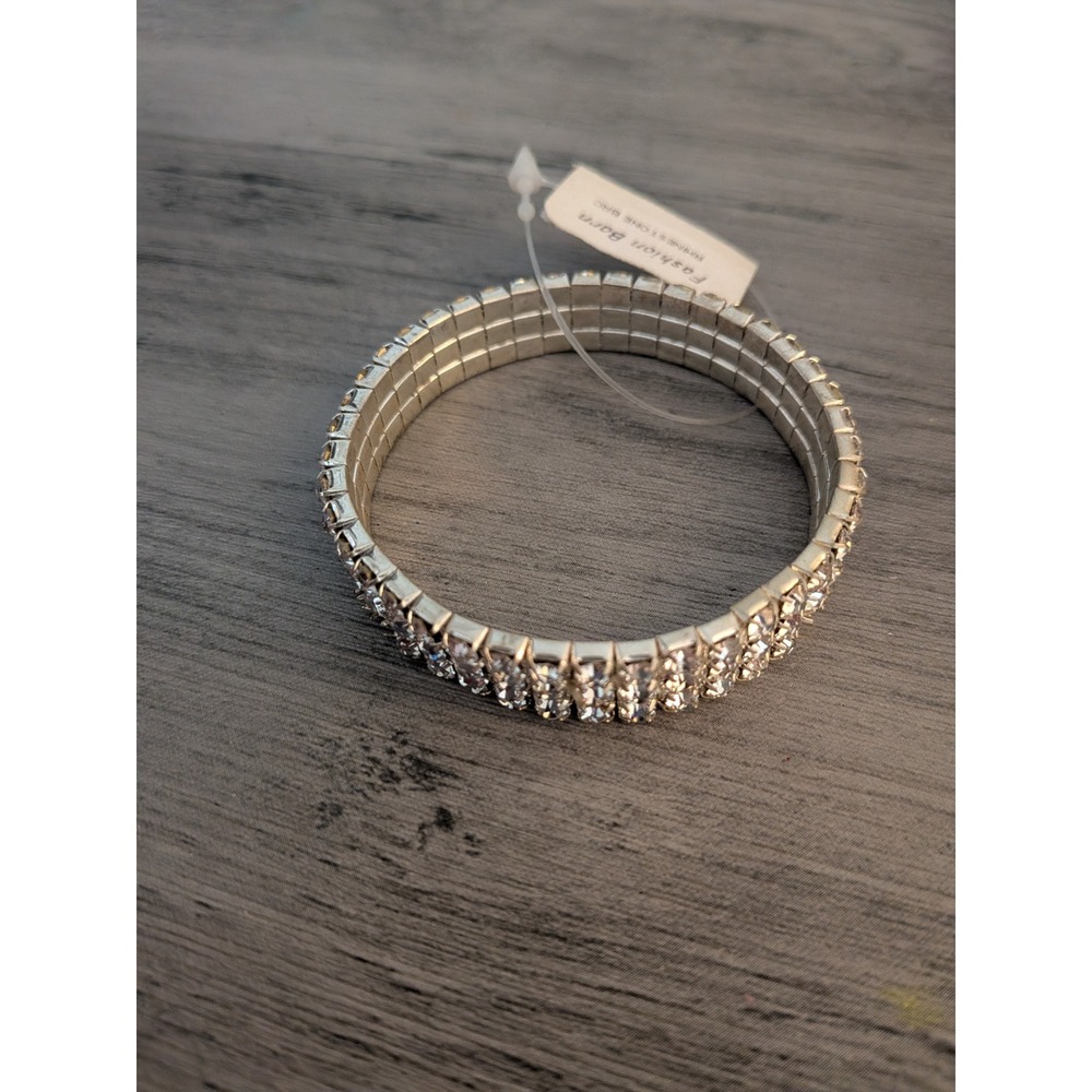 Fashion Bug Silver Tone 3 Row Rhinestone Stretch Tennis Bracelet Wedding‎ Prom